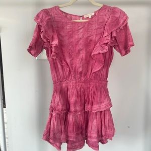 Love Shack Fancy Natasha Ruffled Sleeve Tie Dye Mini Dress, Pink